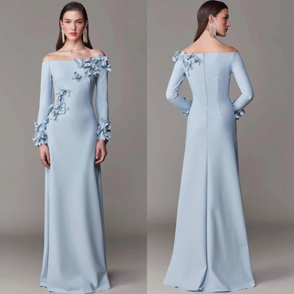 Sukienka wieczorowa z kwiatami z dżerseju na zamówienie, seksowna sukienka koktajlowa z dekoltem w łódkę, elegancka sukienka z długim rękawem na specjalne okazje.