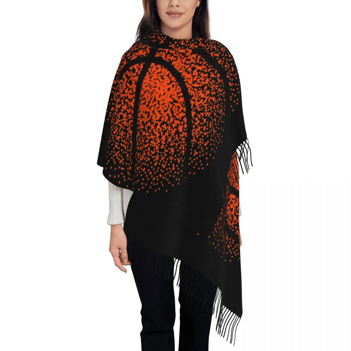 Benutzer definierte weibliche lange Basketball punkte runde Schals Frauen Winter Herbst dicke warme Quaste Schal Wrap Körper kultur Schal