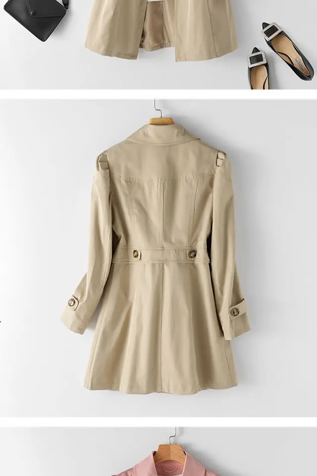 Vielseitiger mittellanger Trenchcoat für Damen mit Reversdetail, einreihige Silhouette, modische Oberbekleidung