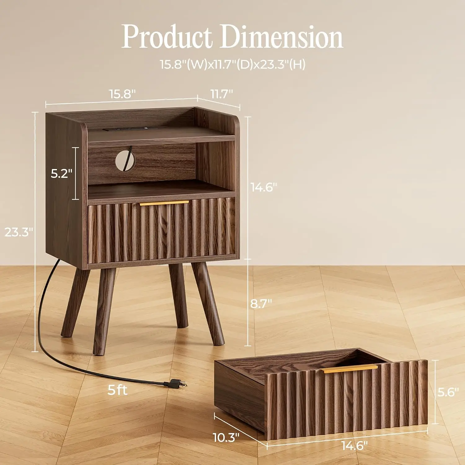 Set of 2 Nightstands with Charging Station and USB-C Port, Bedside End Tables for Bedroom