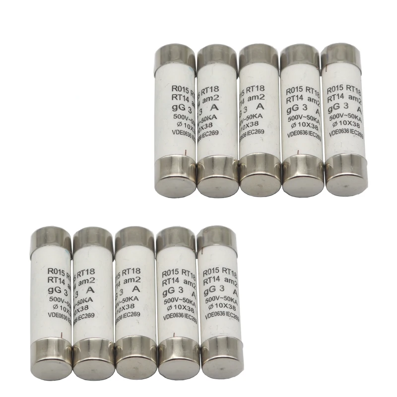 【3PCS】10x38 Fast blow Ceramic Fuse 10X38MM Fuse 380V 500V 0.5A 1A 2A 3A 4A 5A 6A 8A 10A 16A 20A 25A 32A 40A RO15 RT18 RT14
