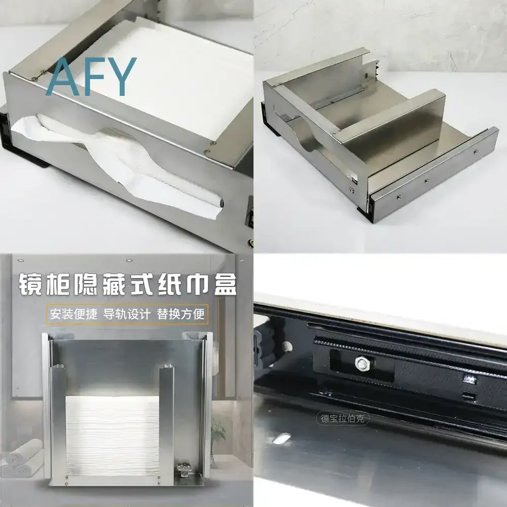 Stainless Steel Mirror Cabinet with Hidden Tissue Box for Hotel Bathroom Wall Mount Paper Towel Dispenser for Modern Bathroom