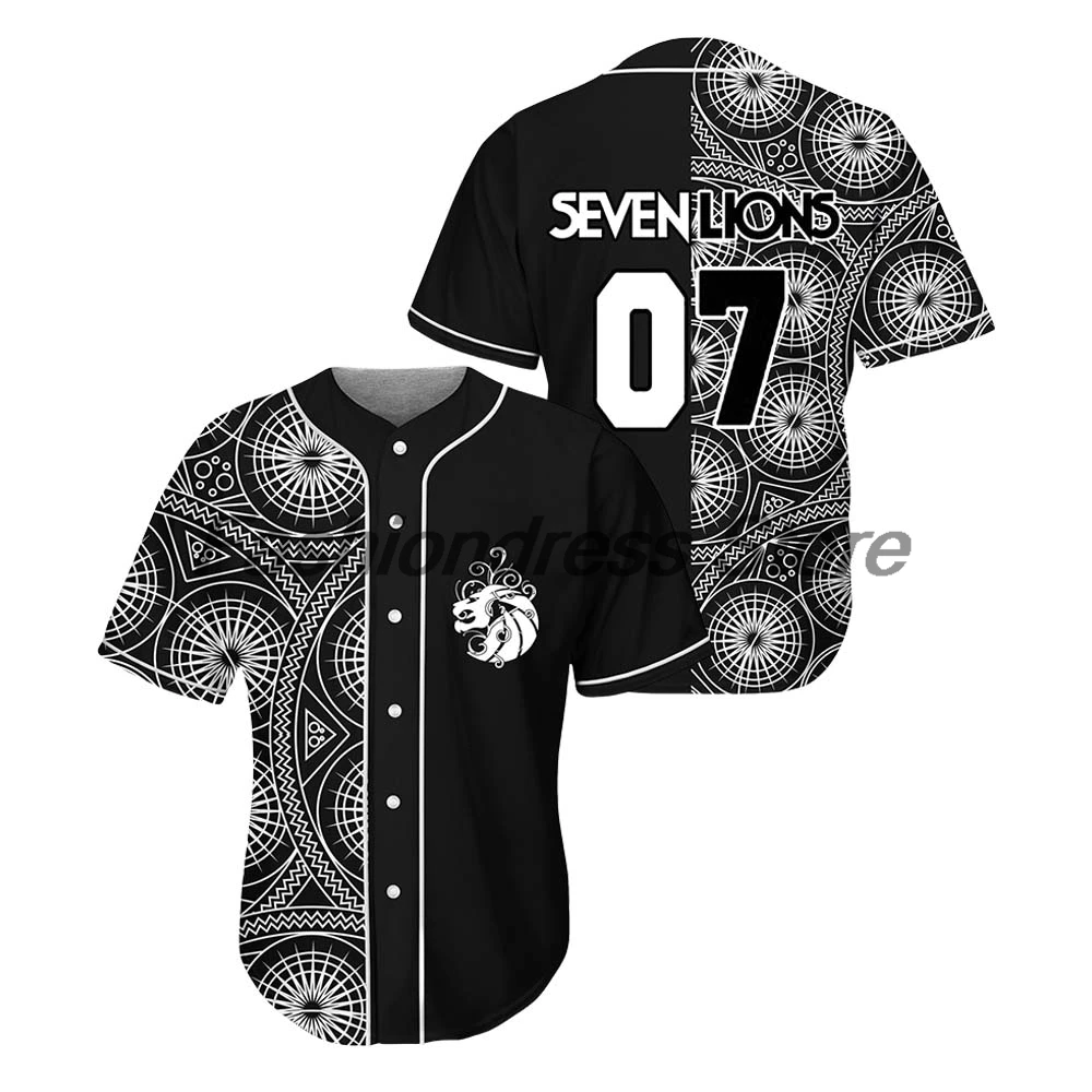 

Seven Lions Geometric Split Rave Baseball Jersey Music Festival Short Sleeve Button-Down Shirts Women Men Streetwear Tops