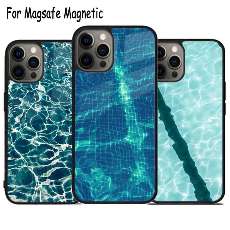 Water Pattern Pool Summer Wireless Charge Magsafe Phone Case For iPhone 15 16 14 13 11 12 Pro Max Plus Magnetic Bumper Cover