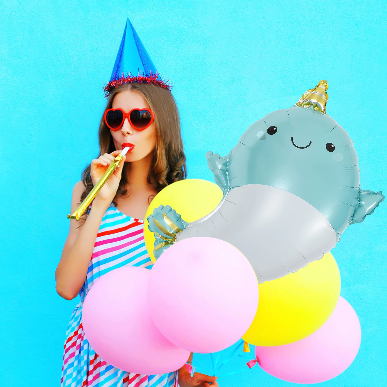 

10 Pcs Narwhal Balloon Aluminum Foil Birthday Party Supplies Decor Ocean Balloons