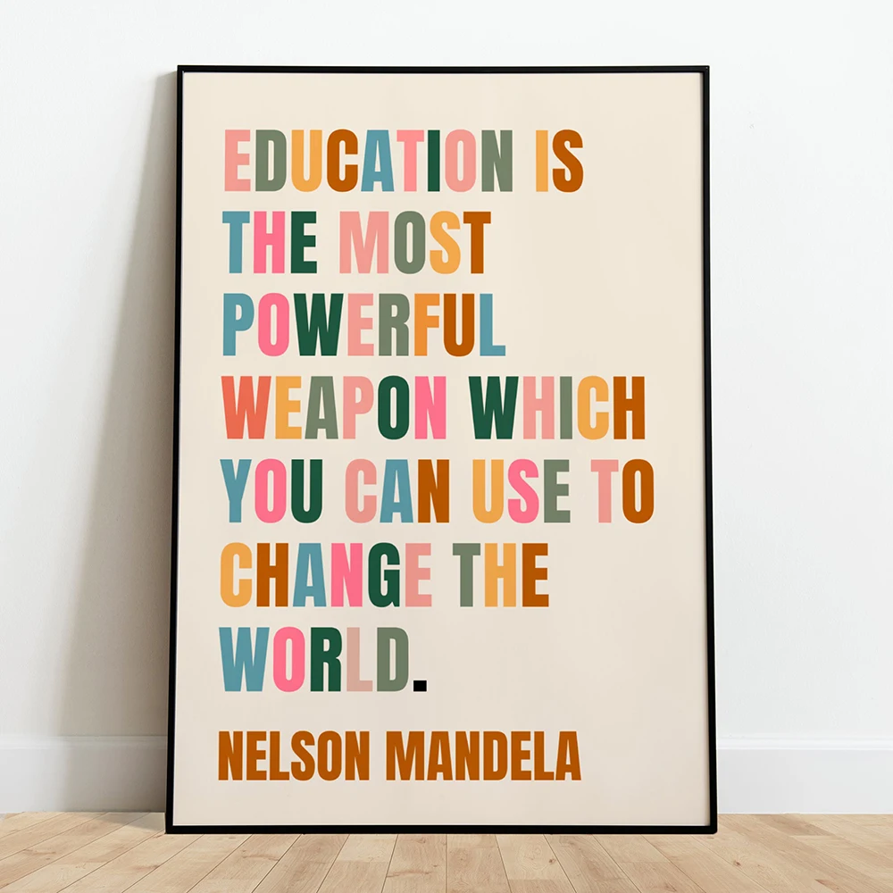 Nelson Mandela Inspirational Education Quote Wall Art Canvas Painting Colorful Poster Prints School Classroom Wall Art Decor