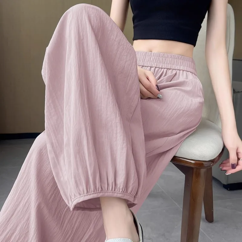 Thin Nine-Point Wide-Leg Women Summer Small Stature Ice Silk Quick-Drying Harem Loose Slimming Comfortable Yamamoto Pants