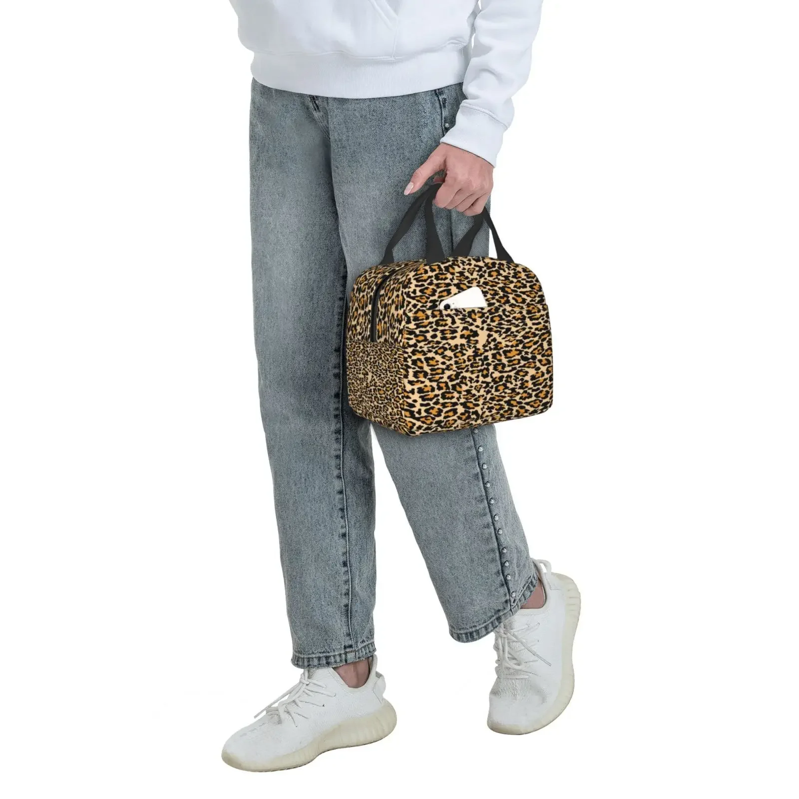 Vintage Spotted Fur Wild Animal Skin Texture Cheetah Print Lunch Bag Portable Thermal Oxford Tote Bag for Work School Travel