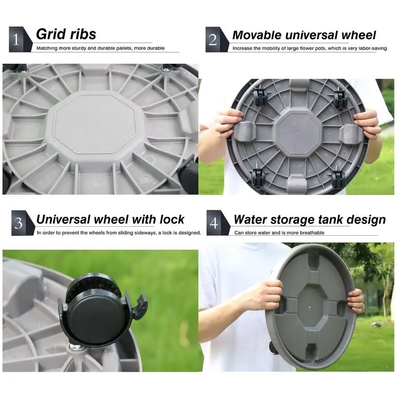 Movable Flower Pot Holder With Water StorageTank Design Sturdy Wheel Thickened Mobile Tray Plants Stand Pallet For Garden home