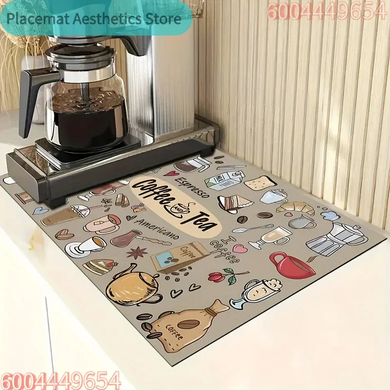 Drain Mat Coffee Machine Absorbent Rubbermat Kitchen Counter Bar Supplies Hiding Stains Protecting Cutlery Fashion Retro Design