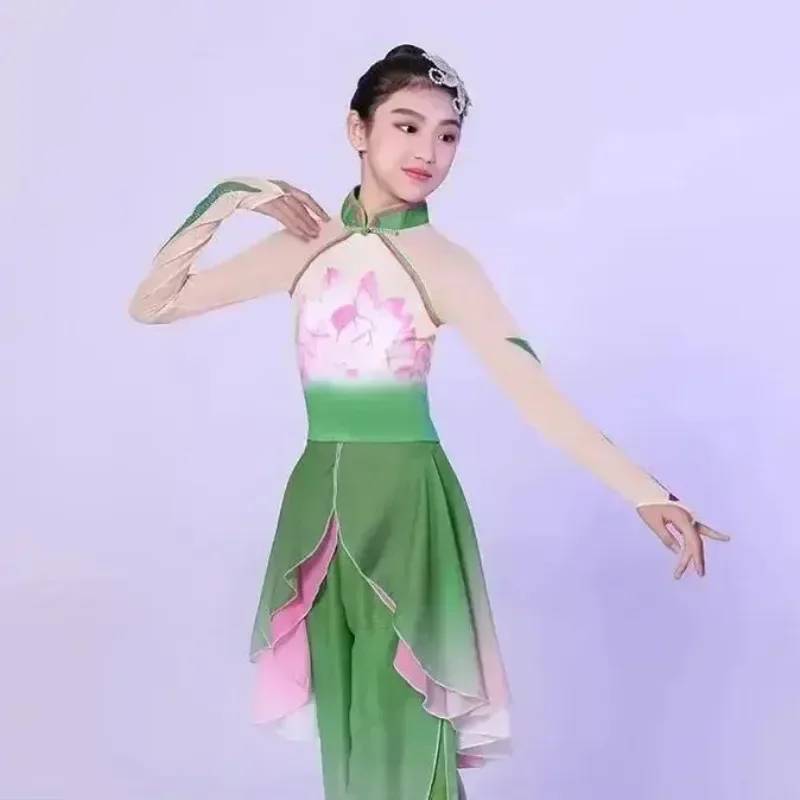 

Girls children's classical dance high quality elegant Lotus costumes fan dance costume Jiangnan umbrella hanfu Dance wear
