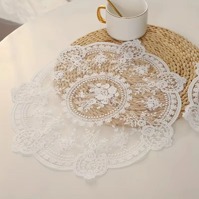 33/40/60cm Europe Retro Style Table Mat Beautiful Pattern Romantic Exquisite Embroidery Lace Coffee Cups Mat Vase Table Lamp Pad