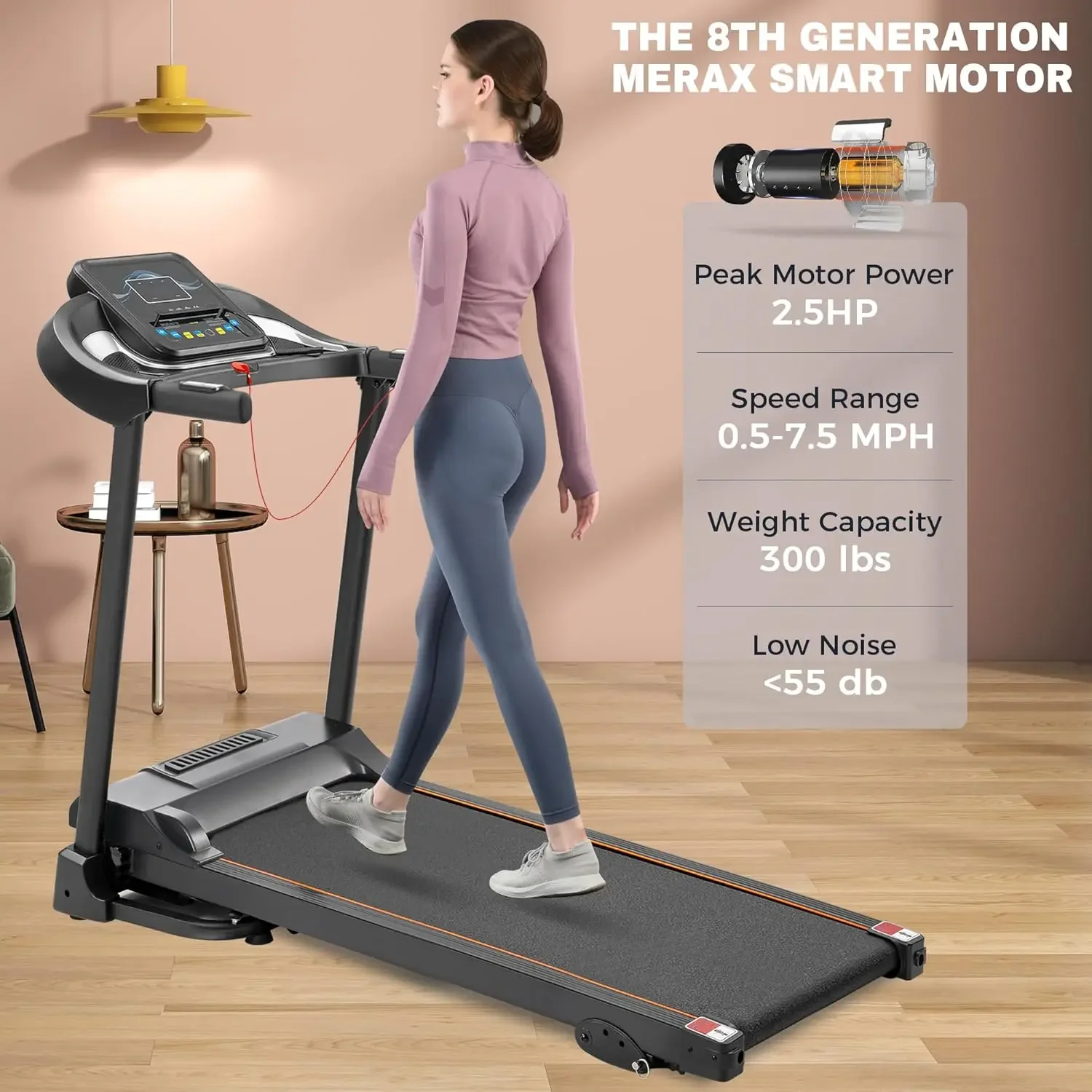 Folding Electric Treadmill with Incline 2.5HP Energy Saving Motor 12 Preset Programs Running Walking Jogging Machine for H