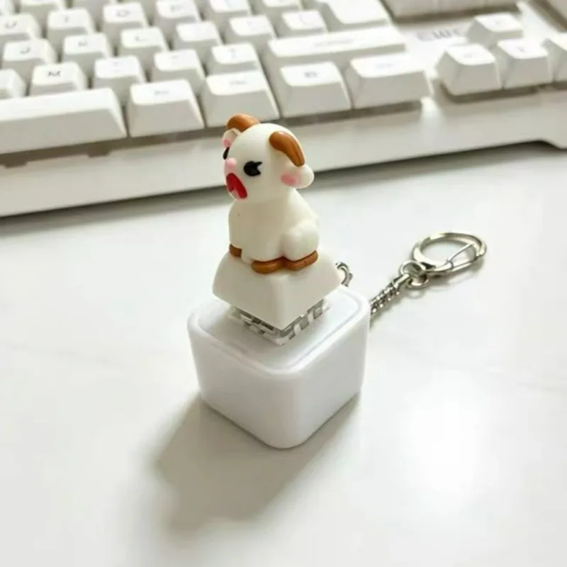 Rechargeable Squeaking Goat Keyboard Keychains Stress Relief Keyrings for Adults Clicker Keychain Scream Sound LED Light