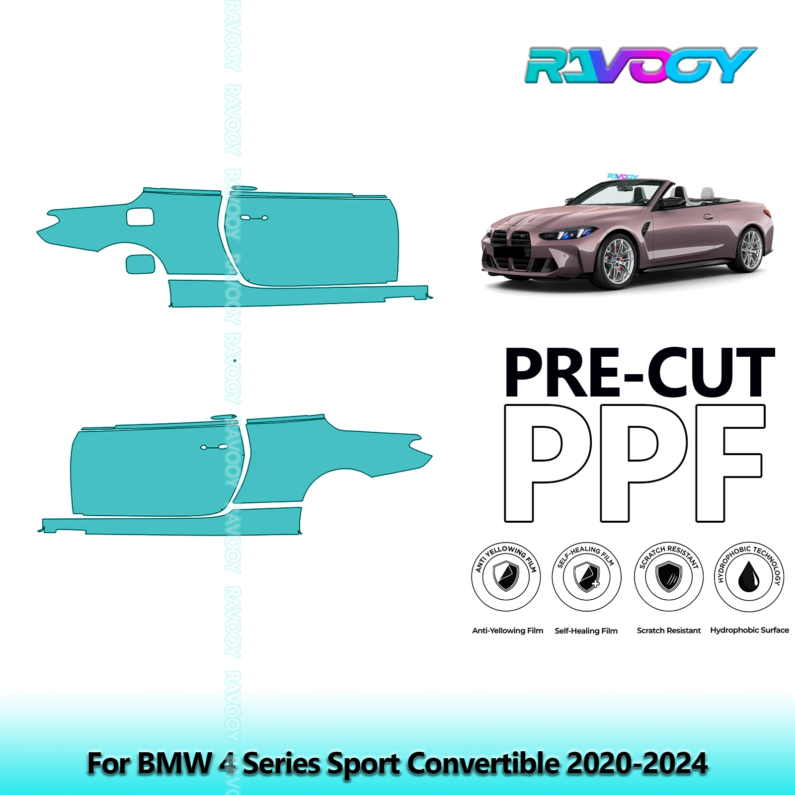

For BMW 4 Series Sport Convertible 2020-2024 8.5mil Clear Matte Pre-Cut PPF Door & A/B Pillar Kit TPU Paint Protection Film Set