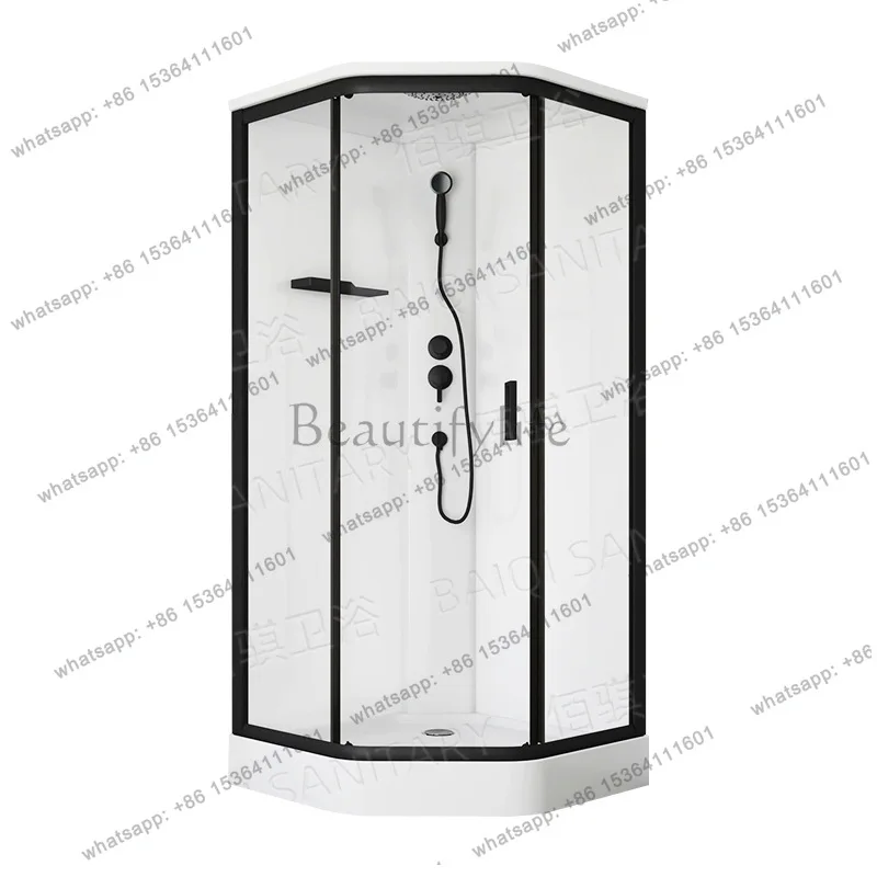 Simple black frame diamond shape full shower room ABS tray shower room glass partition