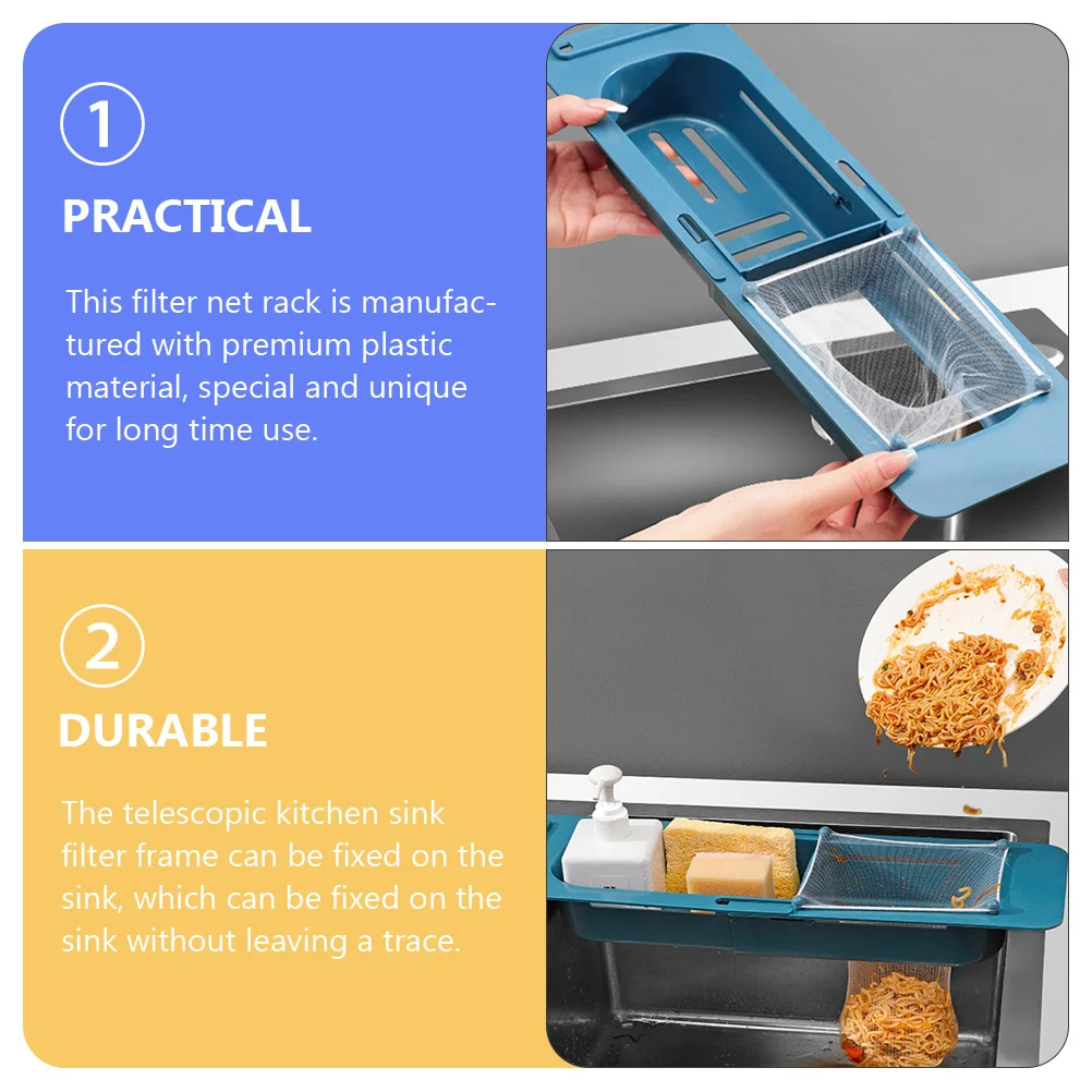 

1 set 1 Set Telescopic Sink Strainer Rack Plastic Expandable Kitchen Organizer For Garbage Storage Filter Bag Holder Drain Rack