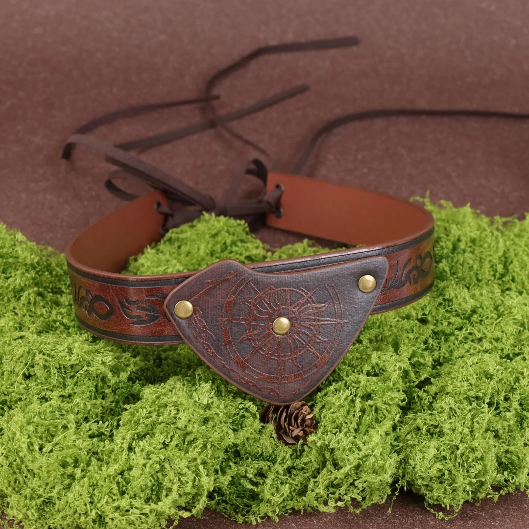 Mittelalterliche geprägte Piraten-Augenklappe, Vintage-Augenmaske aus Kunstleder, Wikinger-Zubehör, Renaissance-Augenabdeckung, Cosplay – Detail 7