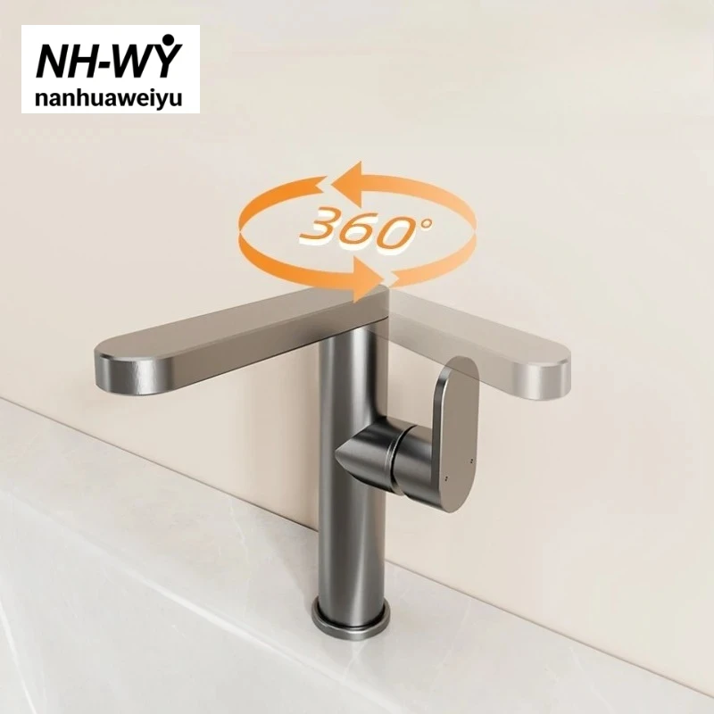 Aluminum Alloy Hot Cold Basin Faucet, Bathroom Wash Sink Mixer Tap Home Hotel Use 360° Degree Rotatable