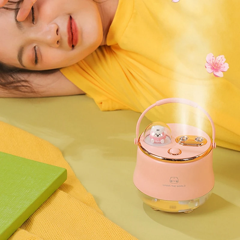 Cartoon Humidifier USB Small Double Spray Large Fog Volume Bedside Atmosphere Sleeping Lamp Desktop Humidifier