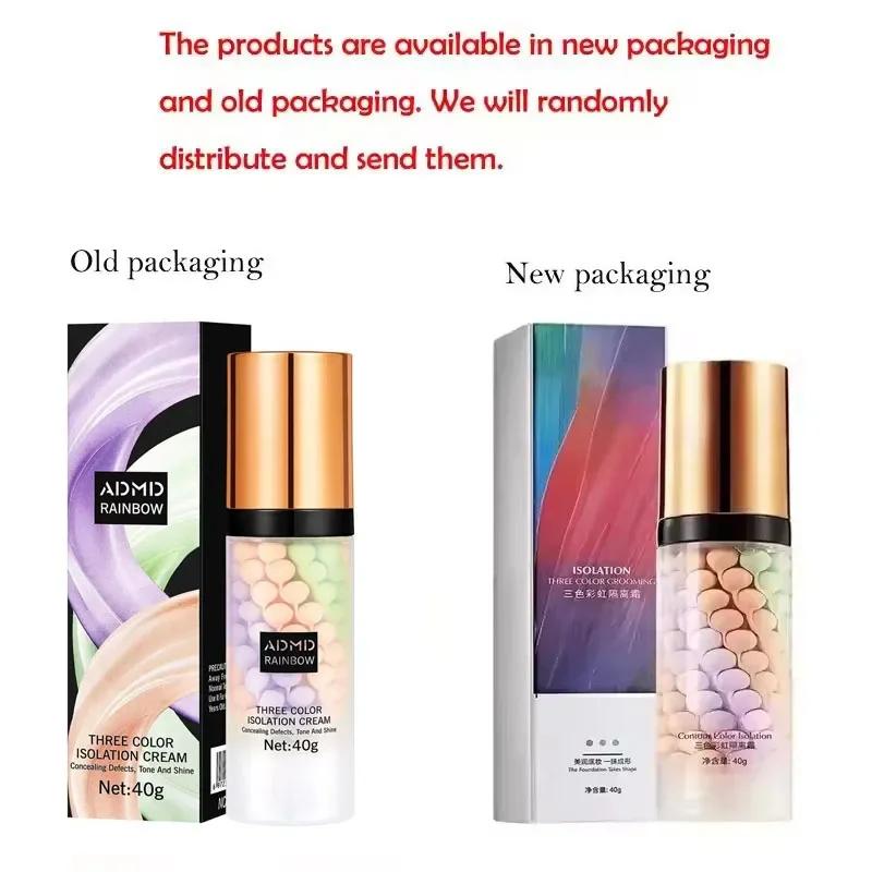 40 جرام برايمر مكياج الوجه كريم ثلاثي الألوان سطع كونتور عزل الألوان مقاوم للماء كريم أساس للمكياج الطبيعي