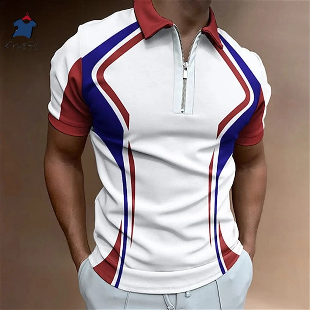 

Men Polo Shirt Stripes Short Sleeve T-shirt Male Breathable Tops Business Turn Down Collar Streetwear Luxury Brand High Quality