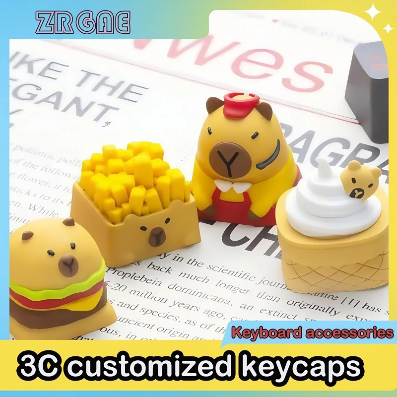 Cute Capybara Burger shop keycaps, custom mechanical keyboard keycaps, Esc key customization, keyboard decoration accessories