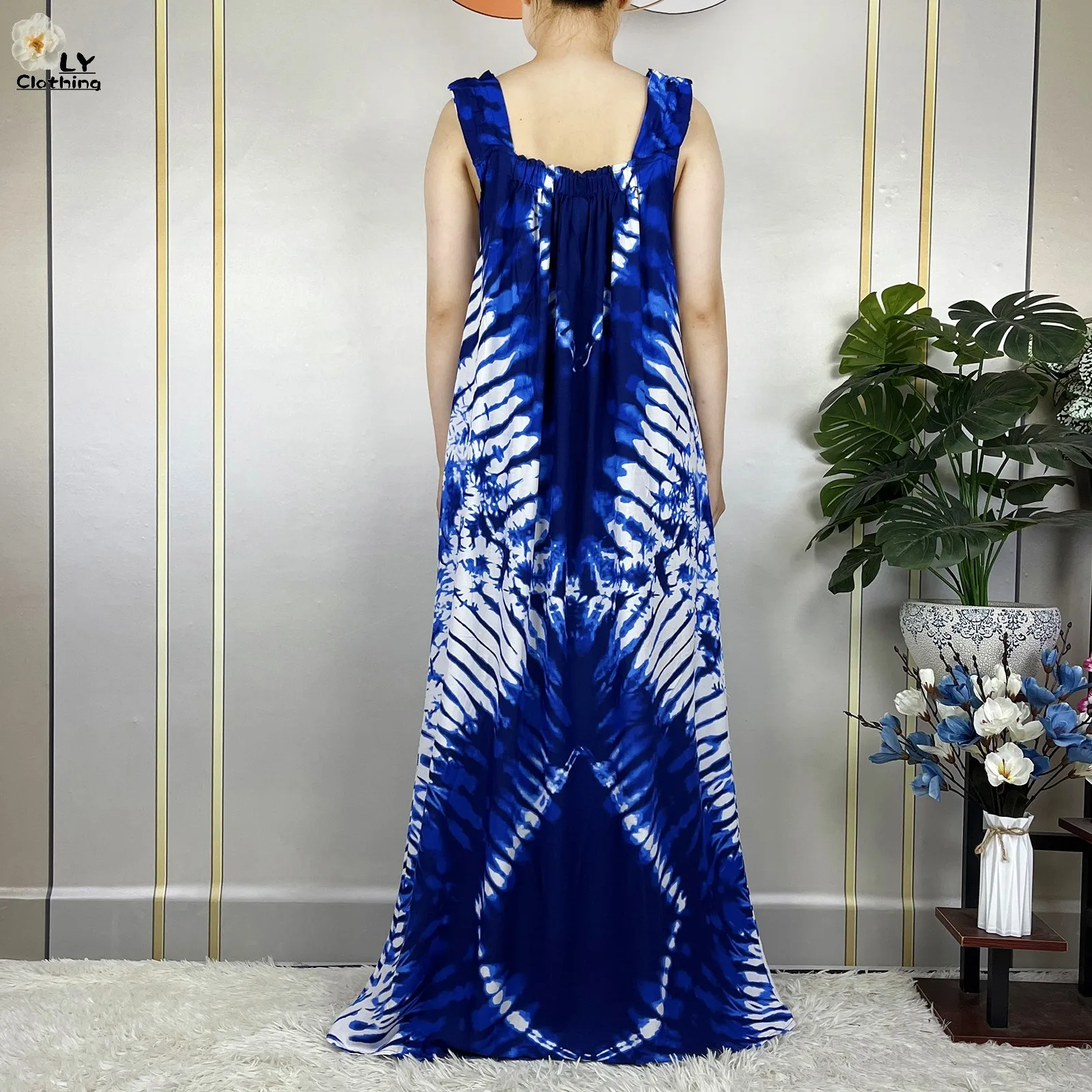 2023 New African Summer Vest Sleeveless Boat Neck Loose Dress Tie Dye Pure Cotton Boubou Maxi Dubai Islam Women Abaya Clothing