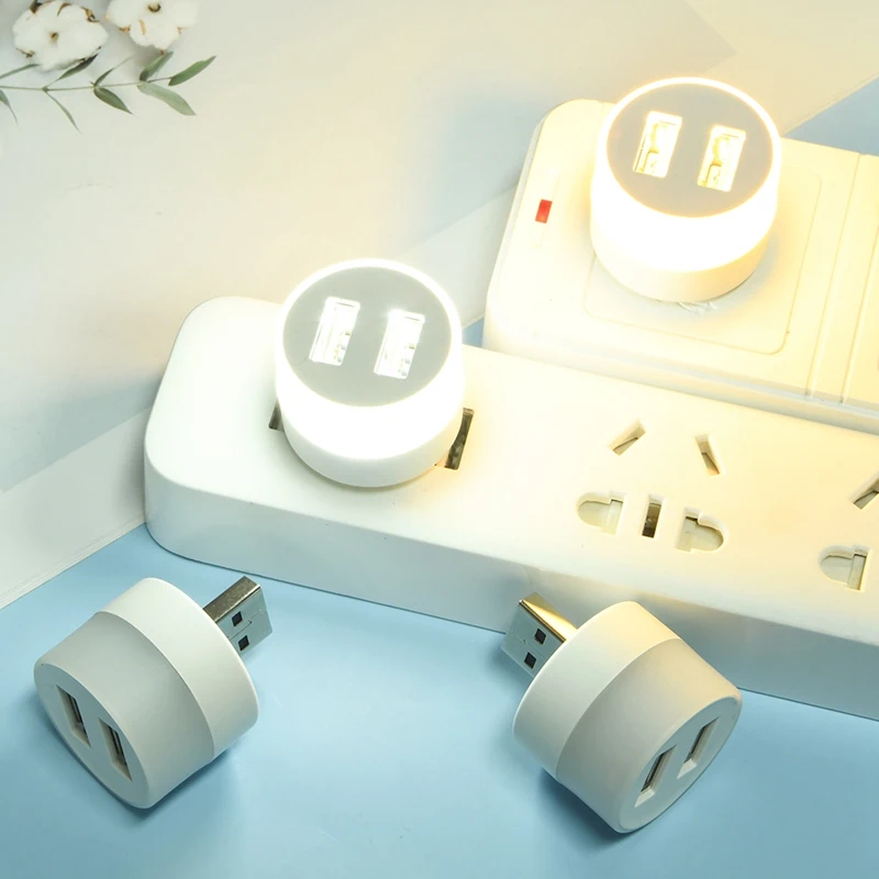 USB Plug Lamp Computer Mobile Power Charging USB Small Book LED Eye Protection Reading Round Night Light