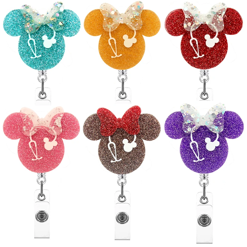 Colorful Shiny Many Minnie Style Rotate Badge Reel Nurse Workers Enfermera ID Holder Retractable Card Holder Accessory