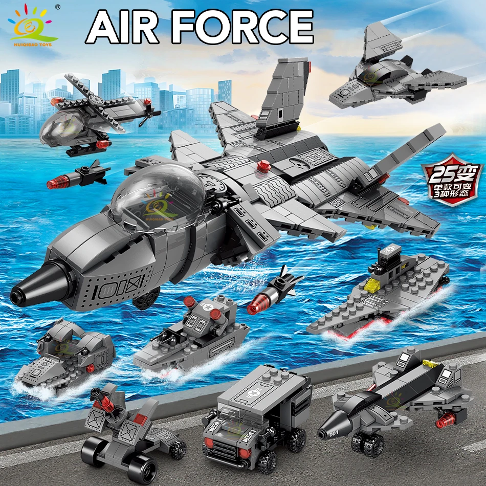 Huiqibao 8-в-1 J-20 Fighter Jet Модель Строительные блоки Набор 510 шт. DIY WW2 City Landmarks Маленькие пластиковые кирпичи ...