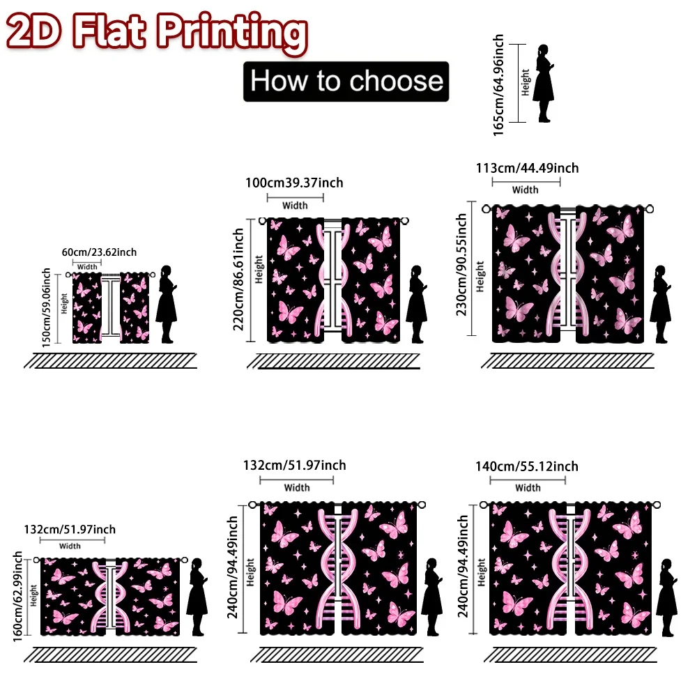 2D flat printing 2pcs Trend Christmas Curtains Pink DNA Butterflies Digitally printed polyester, colorfast Festive Holiday for