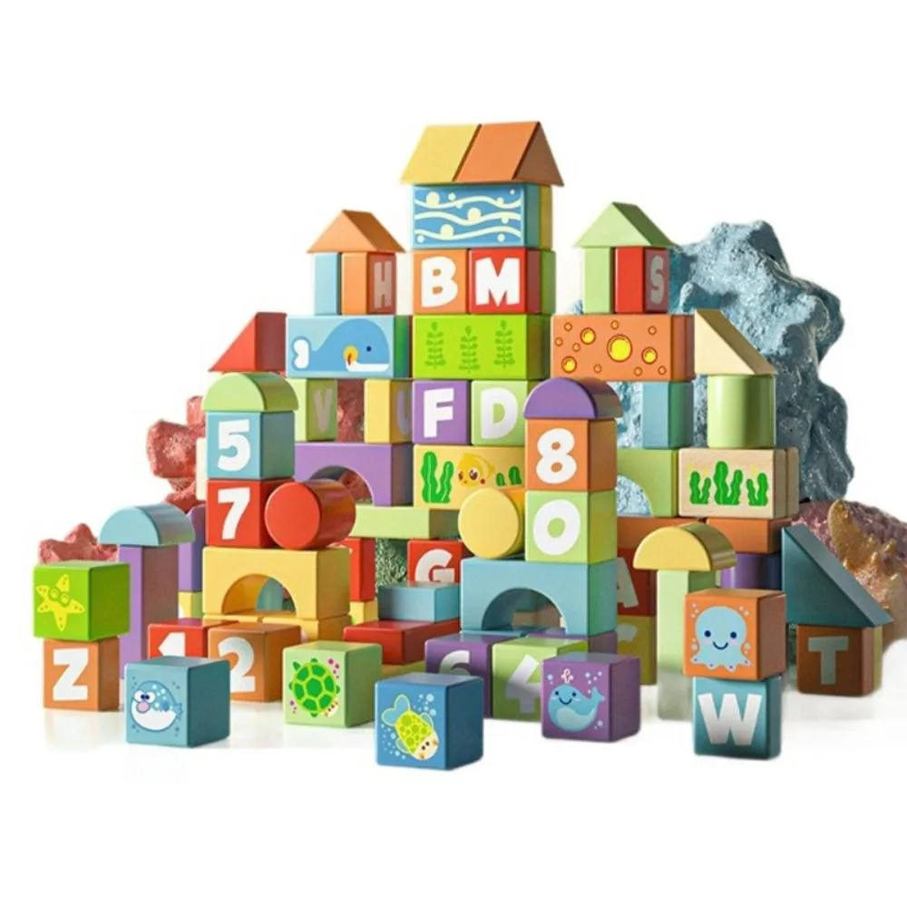 Drewniane klocki konstrukcyjne do wczesnej edukacji z pojemnikiem do przechowywania, składane klocki, drewniane zabawki dla maluchów.