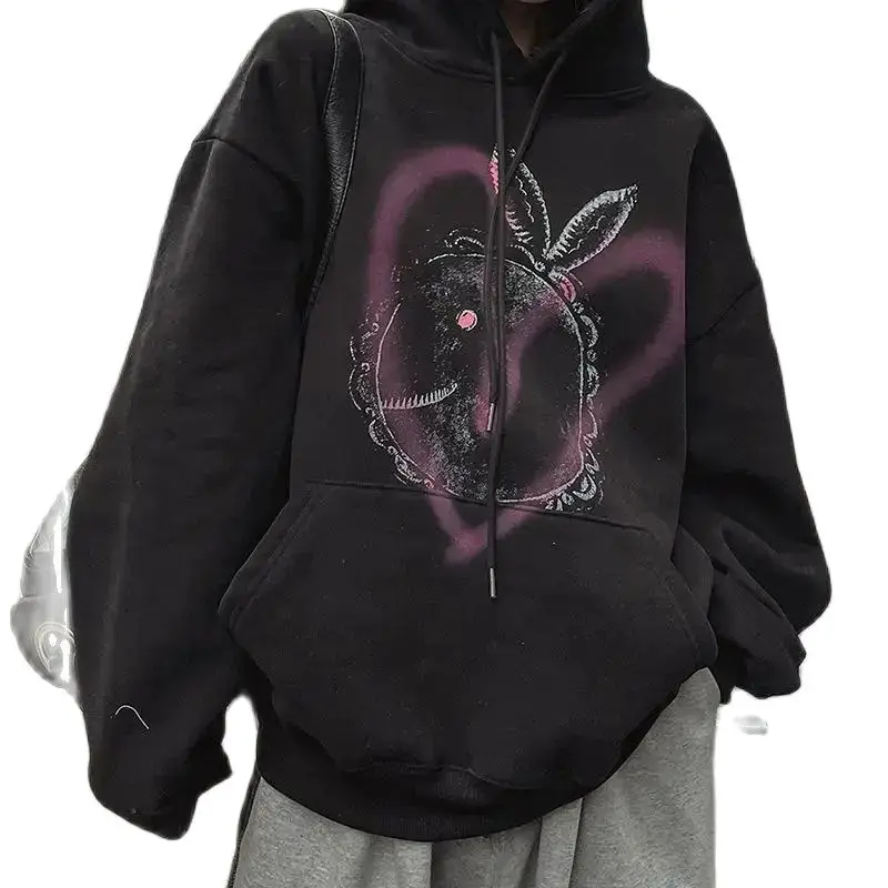 Hoodies Print Drawstring Women'S Loose Sweatshirts Y2K Harajuku Pullover Casual Long Sleeve Hooded Tops Autumn Korean Hoodie