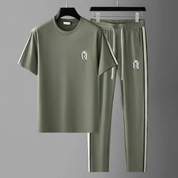 Men's Casual Sportswear Set, Summer Fashion 2-Piece co ord set With Short Sleeve T-Shirt & Side Stripe Pants