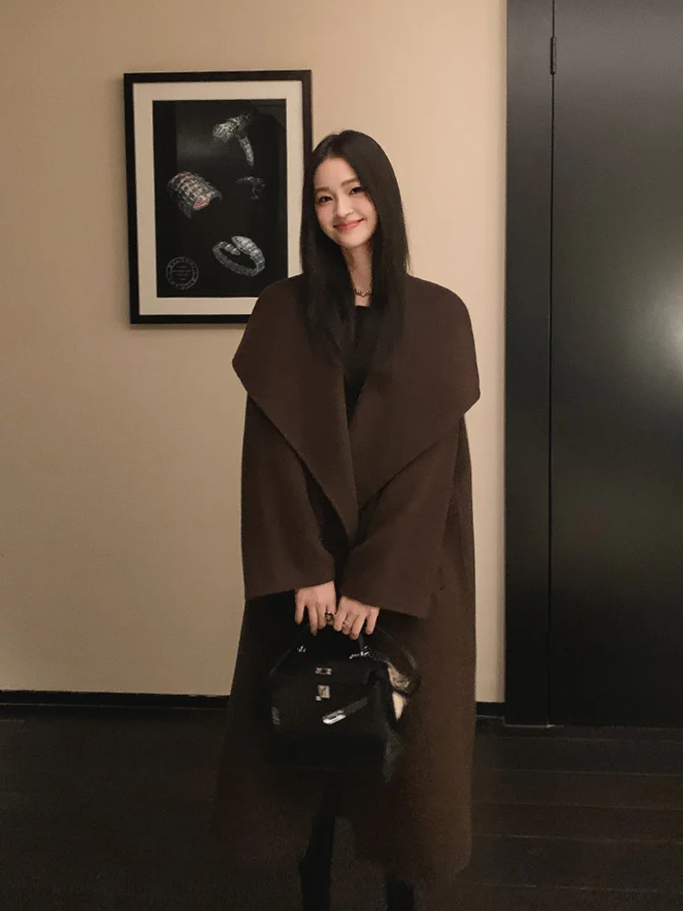 

ZM Double-Faced Woolen Coat Women's Winter New Style Thickened Medium-Length Tweed Outerwear Korean Version Loose Fit