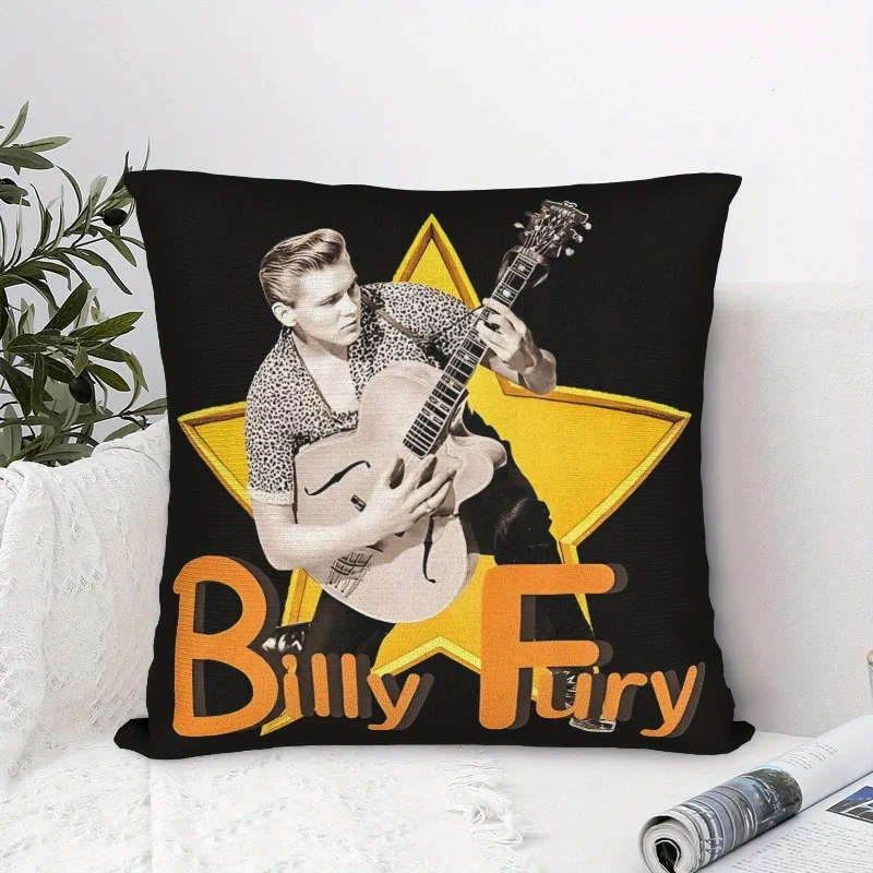 Customize 1pc Vintage Billy Fury Retro Rock Pillow Cover - Black And Yellow Guitar And Star Design - Machine Washable Cushion Co