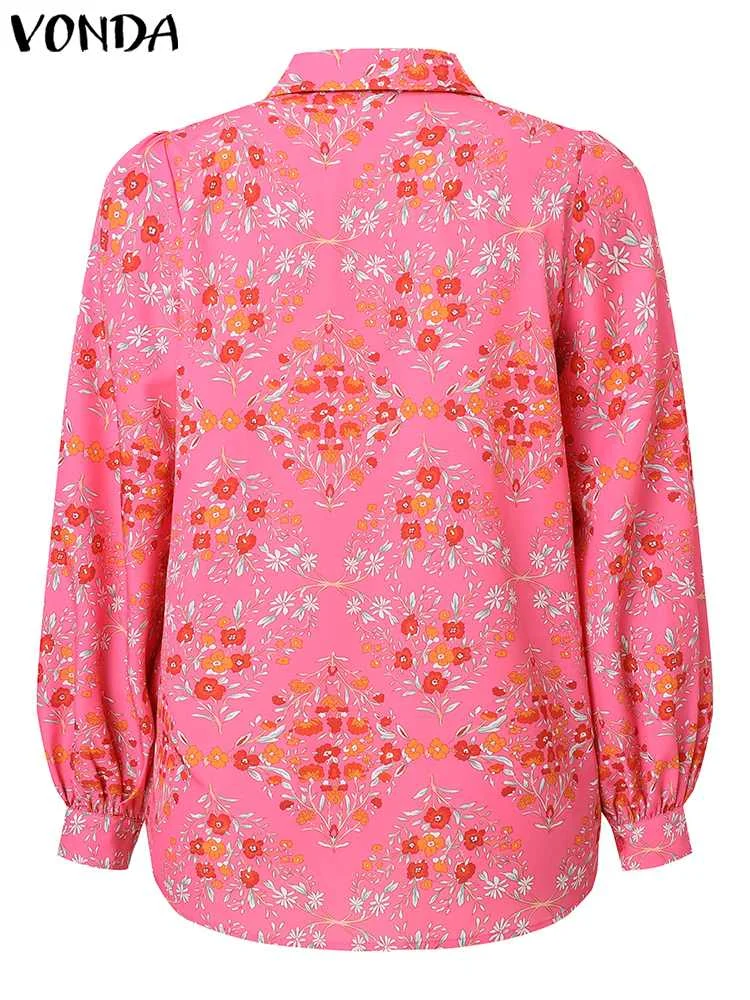 VONDA Plus Size Women Printed Shirts 2024 Women Elegant OL Blouses Casual Loose Tops Tunic Sexy Lapel Neck Party Shirts Blusas