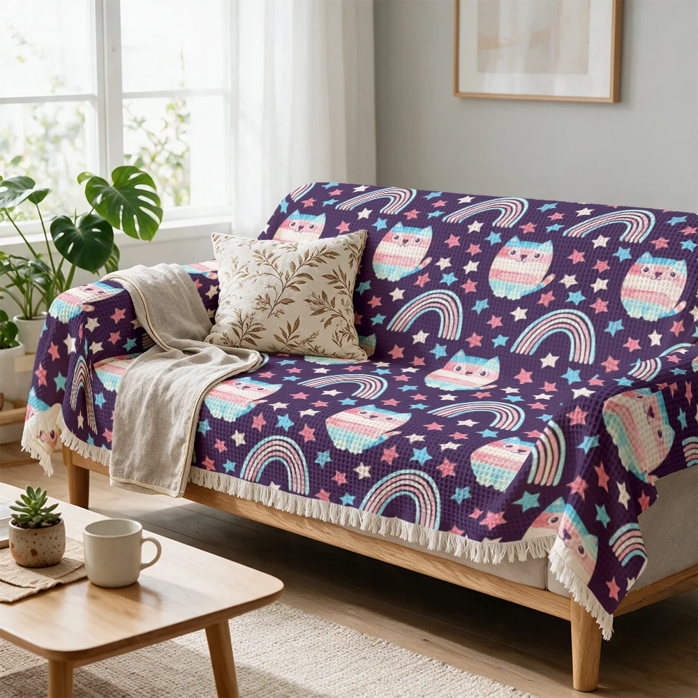 Cute Rainbow Owl Print Throw Blanket Sofa Cover Home Decor Cozy Throw for Sofa Couch Seating Pillow Textiles Gift