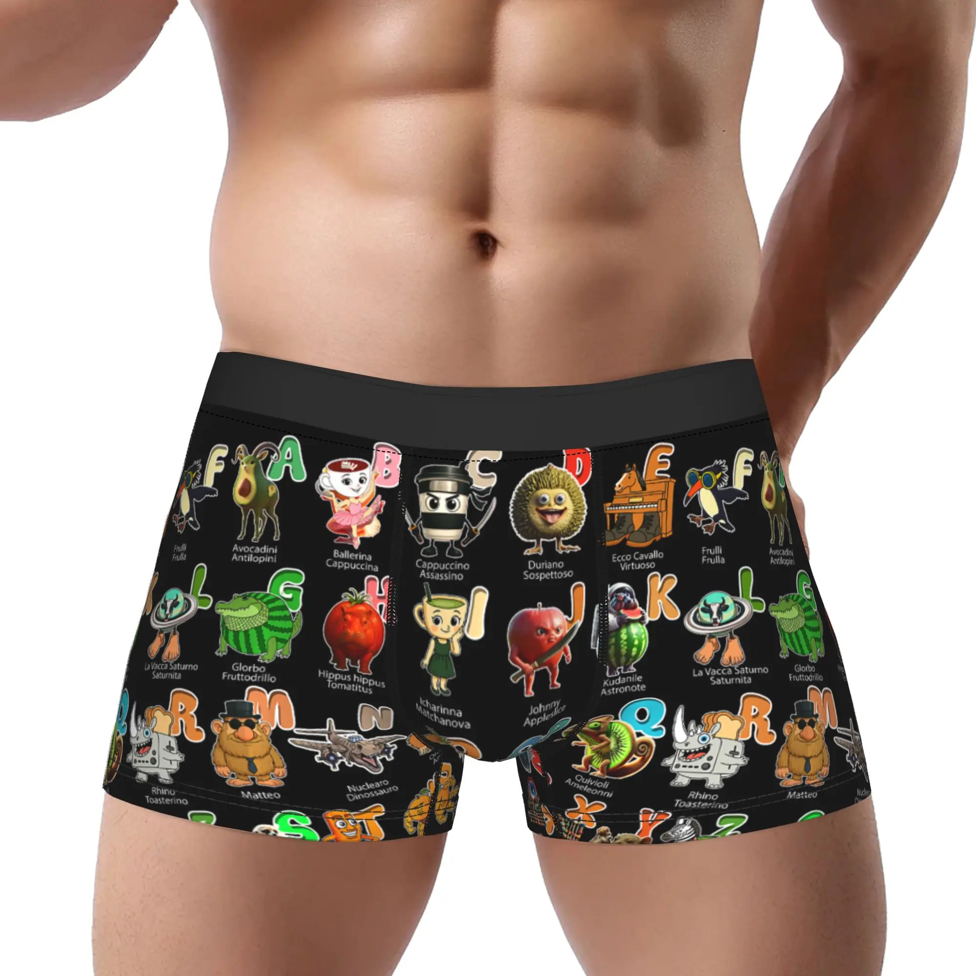 Funny Italian Characters Alphabet Meme Brainrot Meme Underpants Breathbale Panties Man Underwear Print Shorts Boxer Briefs