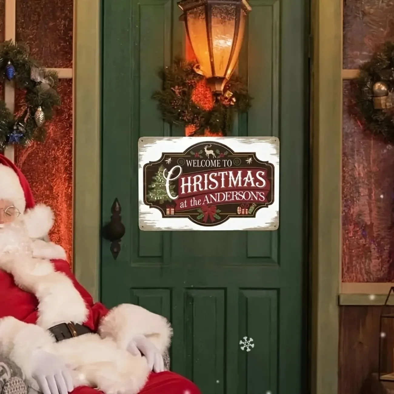 Customizable Christmas Welcome Sign (1pc) - Personalized Family Name | Retro Festive Entryway Decor (Decorative Only)