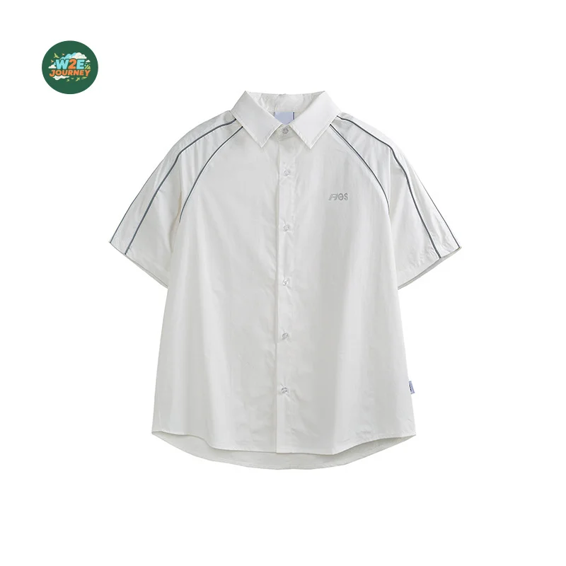 W2EJOURNEY Kemeja Lengan Pendek Universitas Longgar Kasual Bergaris Merek Mewah High Street Musim Panas Kualitas Terbaik Ukuran AS UE untuk Pria