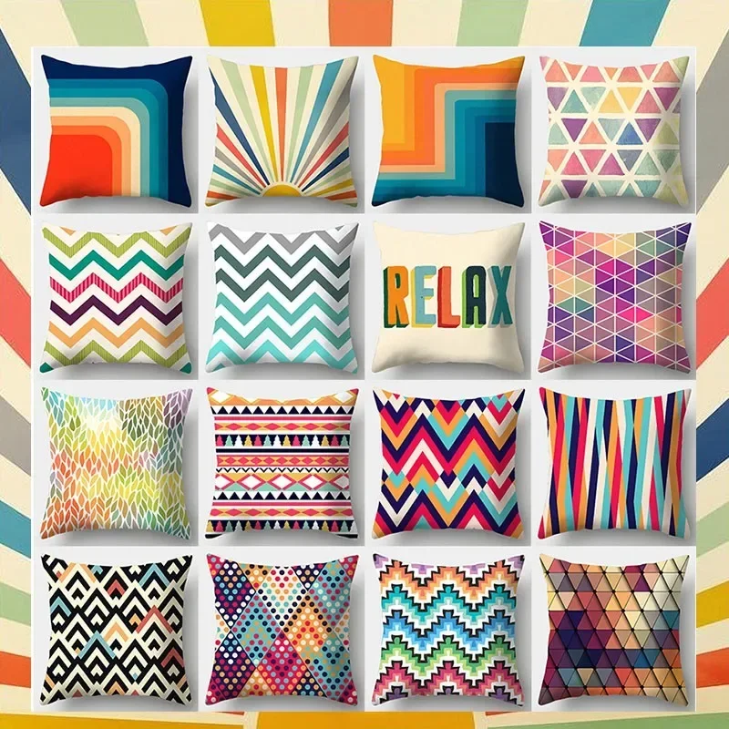 Color Stripes Pillowcase 45cmX45cm Square Sofa Pillow Cover Creative  Pattern Cushion cover
