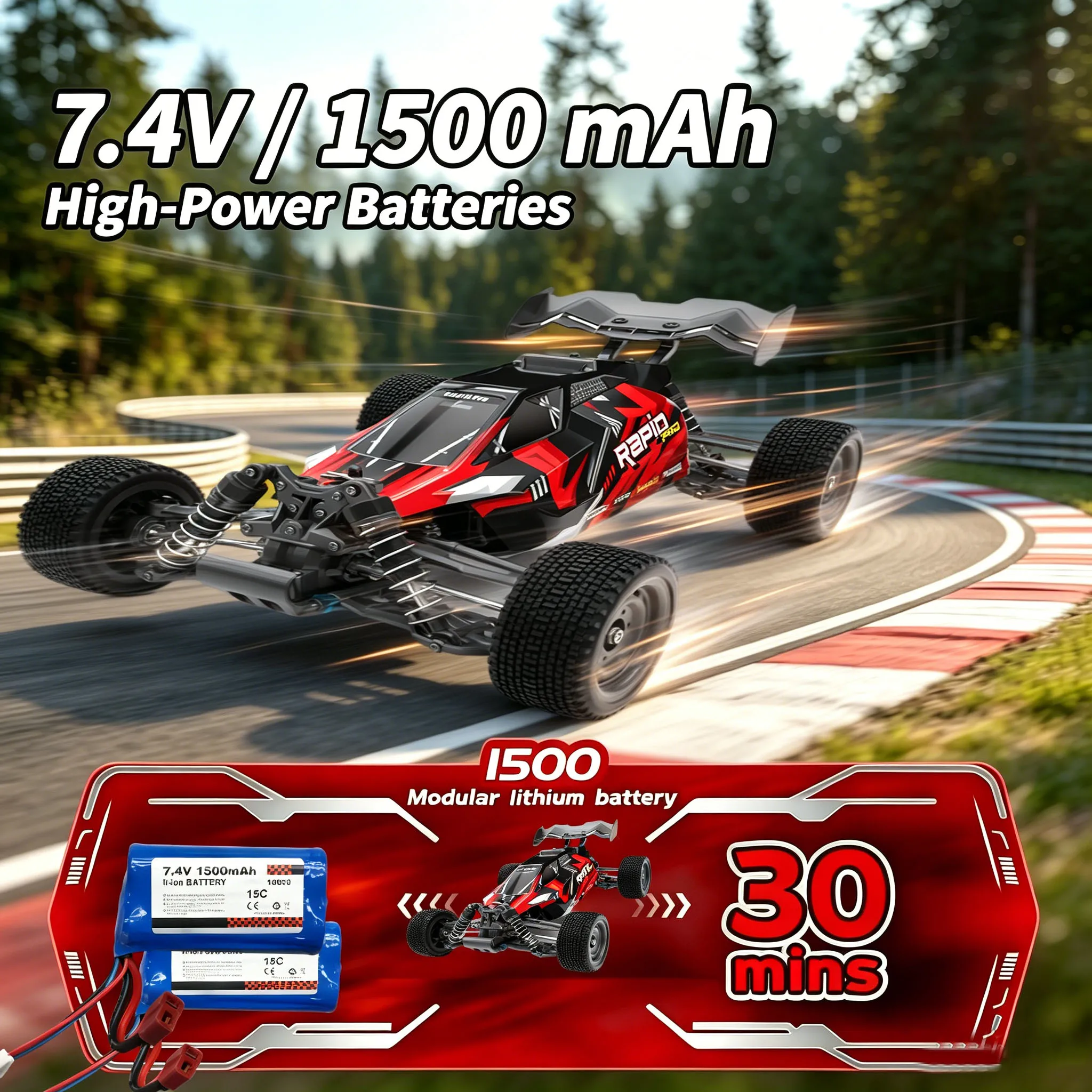 Voiture RC 4x4 Brushless, Camion Télécommandé 2,4 GHz 75 KM/H Haute Vitesse, Buggy Monstre Tout-Terrain 1/16, Voiture de Course Tout-Terrain, Cadeau Idéal pour Garçons