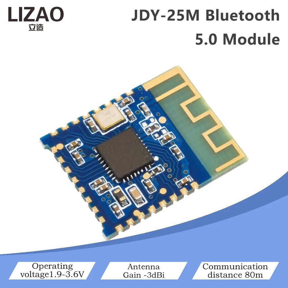 JDY-25M Bluetooth 5.0 Serial Transparent Transmission Module 80m Long Distance Onboard PCB Antenna -3dBi Gain Wide Voltage