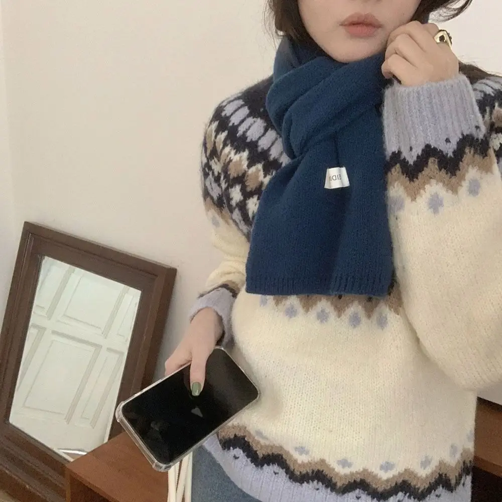 Classic Chic Women Scarf Winter Solid Soft Thermal Versatile Korean Couple Muffler Simple Student Knitted Warm Female Shawl Men