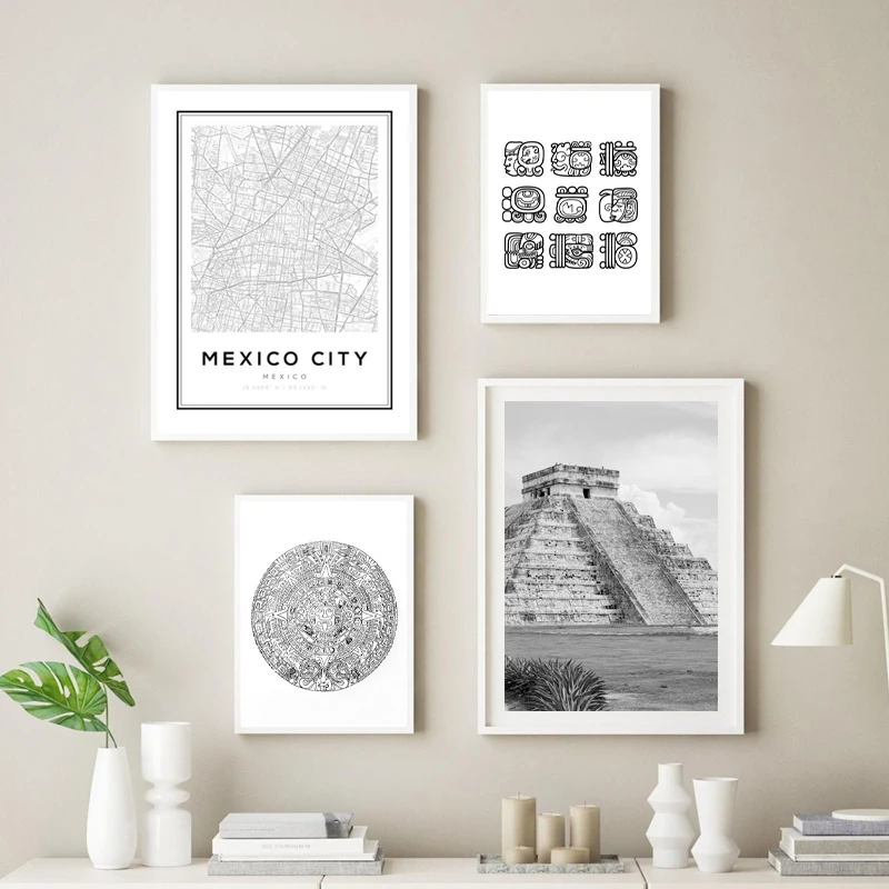 Black and White CHICHEN ITZA Mexico Prints Travel Photography Poster Tinum Yucatan Mayan Wall Art Decoration Canvas Painting