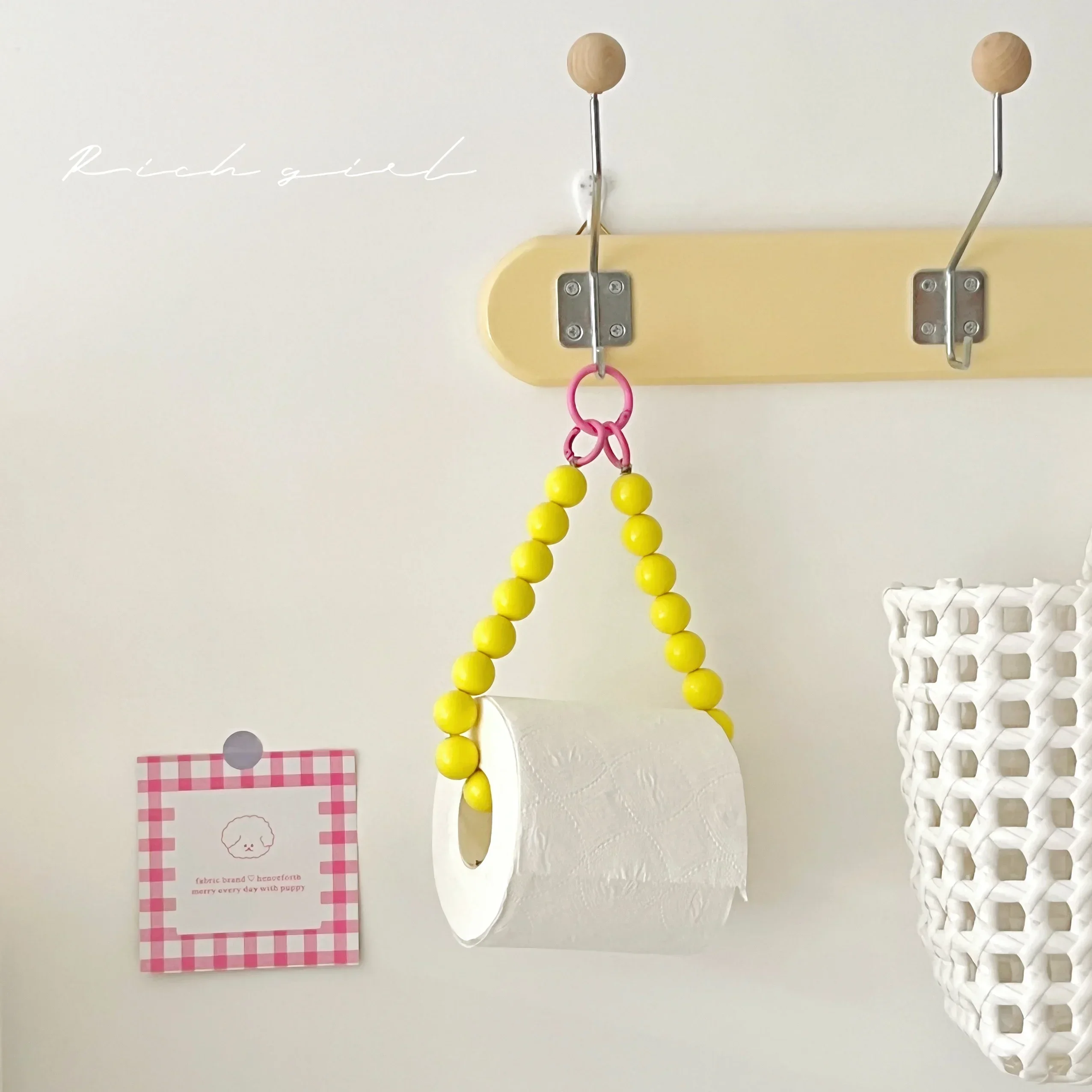 Ins Wind Dopamine Roll Paper Holder,Bedroom Wall-hanging Tissue Box,Free Punch Bathroom Storage Rack Toilet Paper Holder