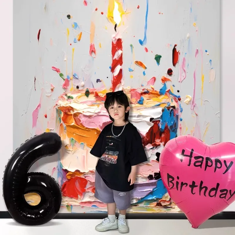 لوحة زيتية ملونة كبيرة جدًا لخلفية كعكة عيد الميلاد، ترتيب مشهد ديكور حفلات أعياد الميلاد للأولاد والبنات #4