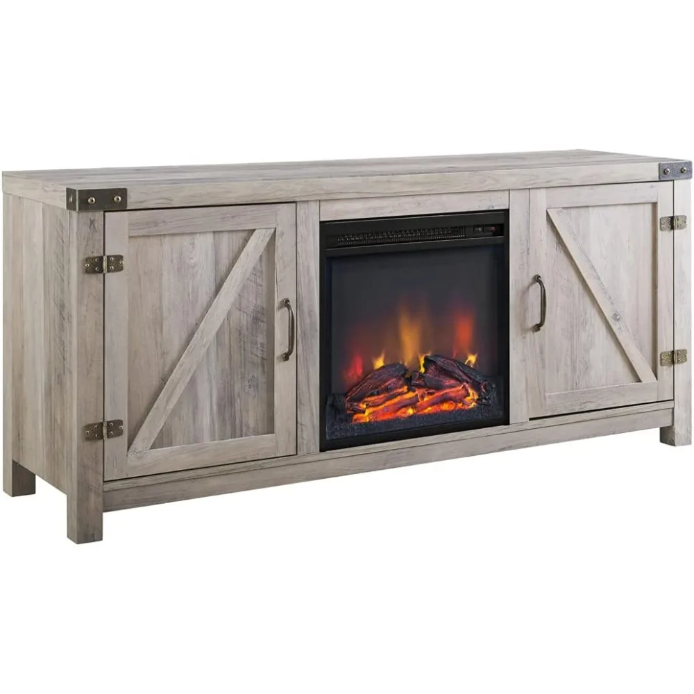 

Georgetown Modern Farmhouse Double Barn Door Fireplace TV Stand for TVs up to 65 Inches, 58 Inch, Grey Wash